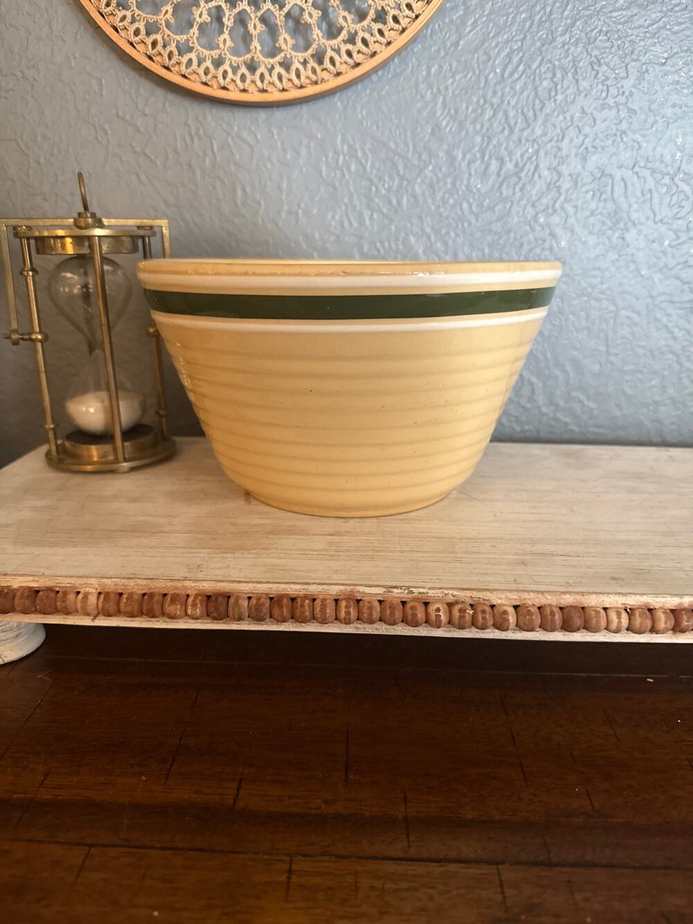Vintage Watt Green Striped Yellowware Bowl / Ribbed 8" Watt Bowl